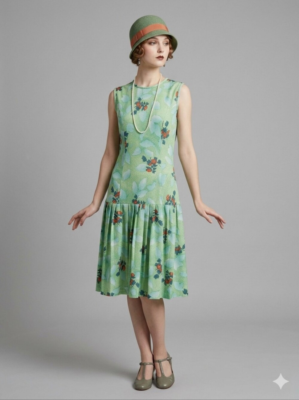 Vintage 1920s Style Drop Waist Pleated Midi Dress, VGUC, Size S